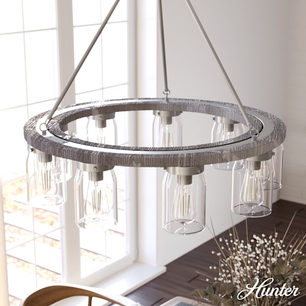 Hunter Devon Park 9 Light Chandelier in Brushed Nickel