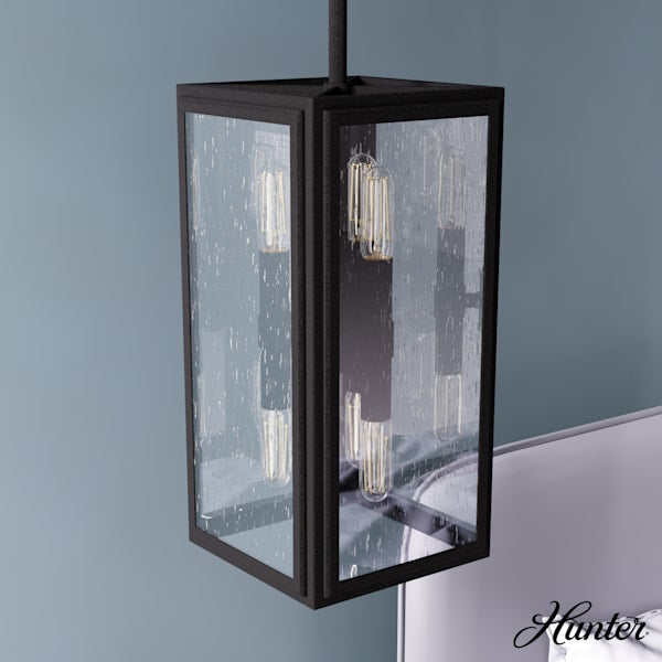 Hunter Felippe 6 Light Pendant in Natural Iron with Clear Seeded Glass