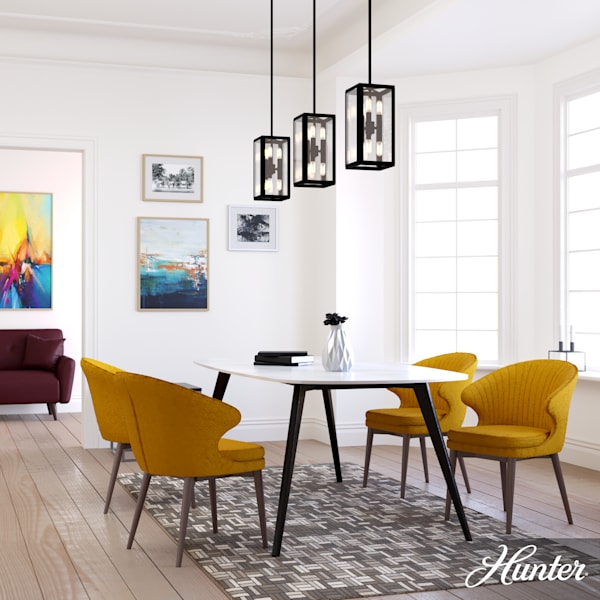 Hunter Felippe 6 Light Pendant in Natural Iron with Clear Seeded Glass