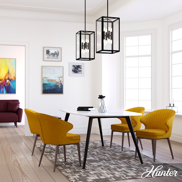 Hunter Felippe 8 Light Pendant in Natural Iron with Clear Seeded Glass