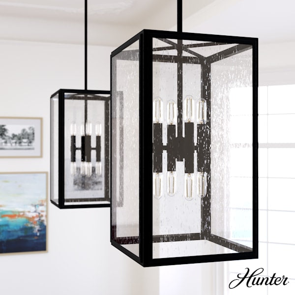 Hunter Felippe 8 Light Pendant in Natural Iron with Clear Seeded Glass