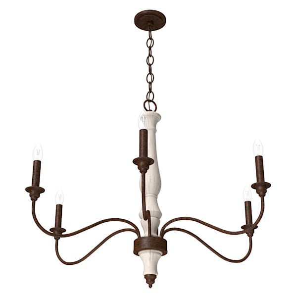 Hunter Teren 6 Light Chandelier - Distressed White/Textured Rust