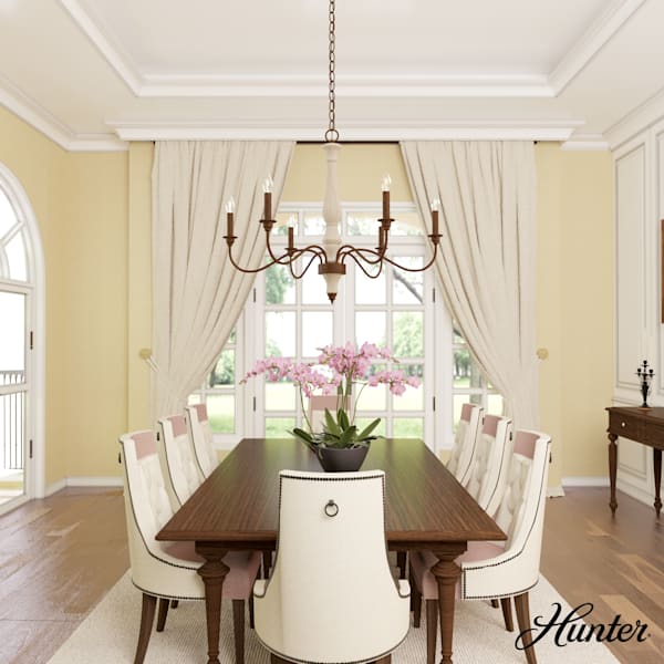 Hunter Teren 6 Light Chandelier - Distressed White/Textured Rust