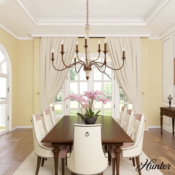 Hunter Teren 9  Light 2-Tier Chandelier - Distressed White/Textured Rust
