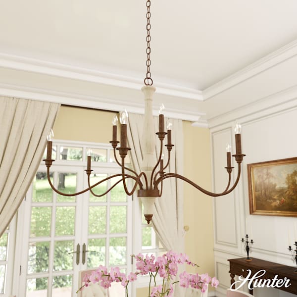Hunter Teren 9  Light 2-Tier Chandelier - Distressed White/Textured Rust