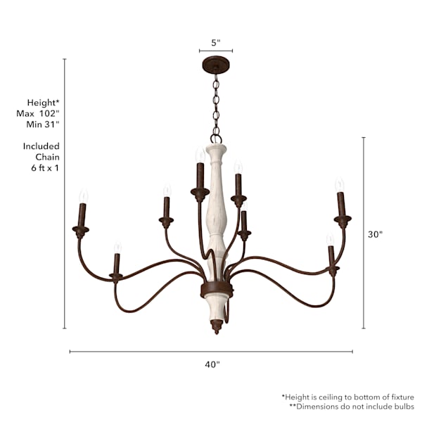Hunter Teren 9  Light 2-Tier Chandelier - Distressed White/Textured Rust