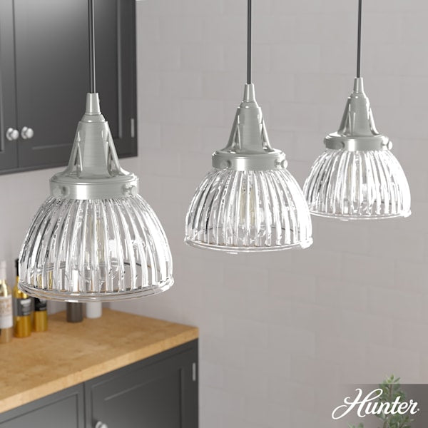 Hunter Cypress Grove 3 Light Linear Chandelier in Brushed Nickel