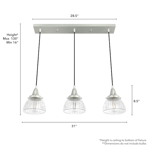 Hunter Cypress Grove 3 Light Linear Chandelier in Brushed Nickel
