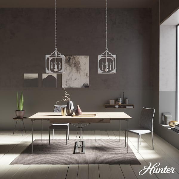 Hunter Highland Hill 4 Light 15 Inch Pendant in Distressed White