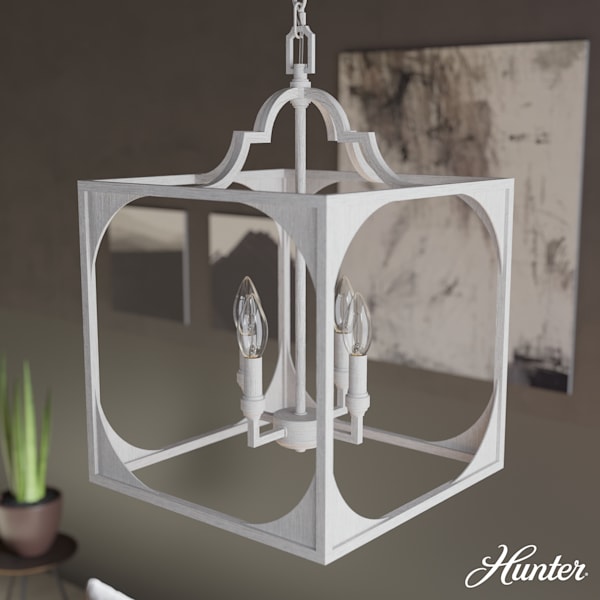 Hunter Highland Hill 4 Light 15 Inch Pendant in Distressed White