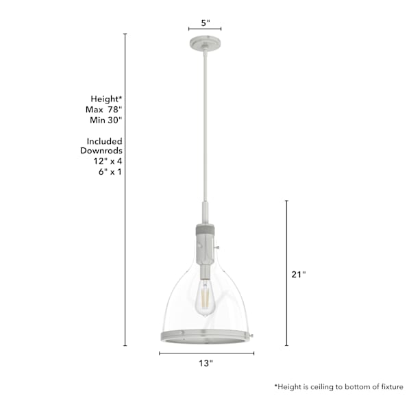 Hunter Van Nuys 1 light 13 Inch Pendant in Brushed Nickel