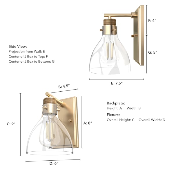 Hunter Van Nuys 1 Light Wall Sconce in Alturas Gold