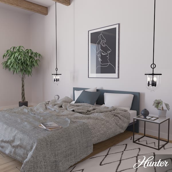 Hunter Belltown 3 Light Pendant in Natural Iron