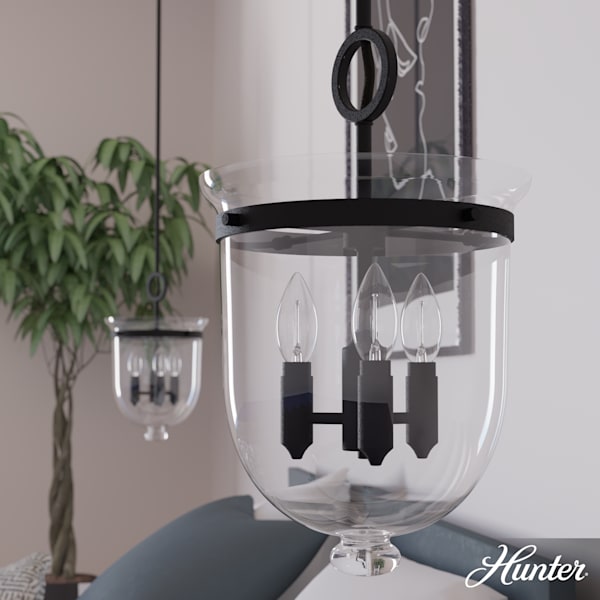 Hunter Belltown 3 Light Pendant in Natural Iron
