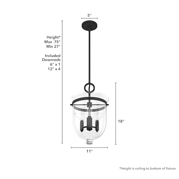 Hunter Belltown 3 Light Pendant in Natural Iron