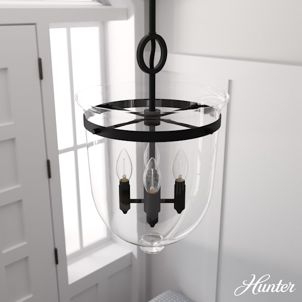 Hunter Belltown 4 Light Pendant in Natural Iron
