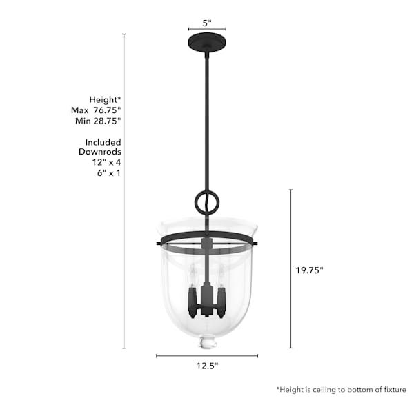 Hunter Belltown 4 Light Pendant in Natural Iron