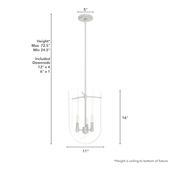 Hunter Sacha 3 Light Cloche Pendant in Brushed Nickel