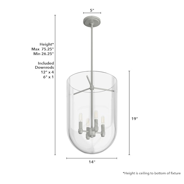 Hunter Sacha 4 Light Pendant in Brushed Nickel