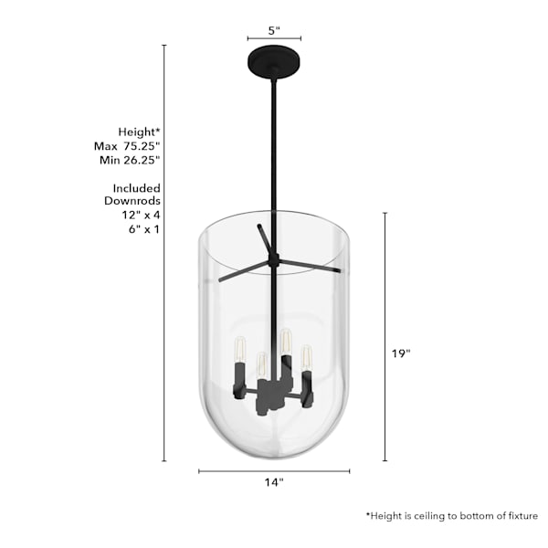 Hunter Sacha 4 Light Pendant in Natural Iron