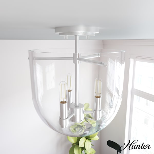 Hunter Sacha 3 Light Semi-Flush Mount in Brushed Nickel