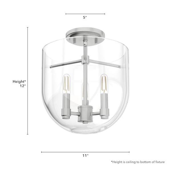 Hunter Sacha 3 Light Semi-Flush Mount in Brushed Nickel