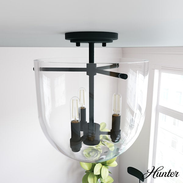 Hunter Sacha 3 Light Semi-Flush Mount in Natural Iron