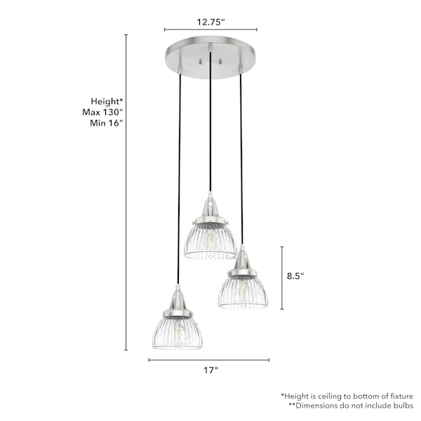 Hunter Cypress Grove 3 Light Round Chandelier in Brushed Nickel