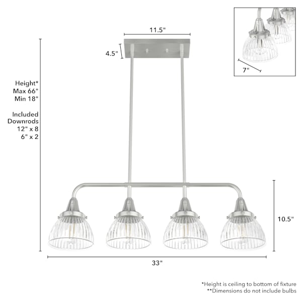 Hunter Cypress Grove 4 Light Linear Chandelier in Brushed Nickel