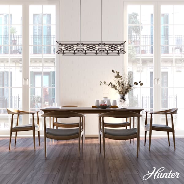 Hunter Langwood 6 Light Linear Chandelier in Onyx Bengal