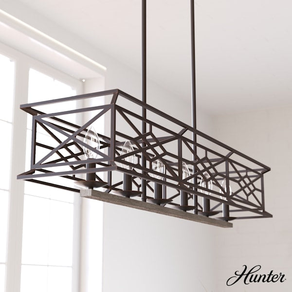 Hunter Langwood 6 Light Linear Chandelier in Onyx Bengal
