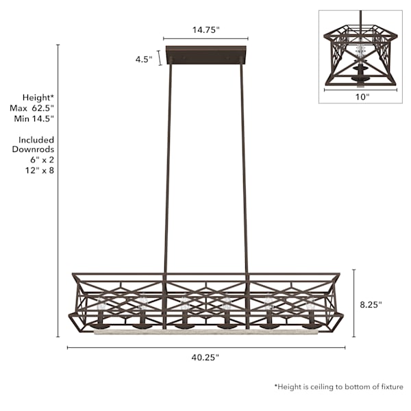 Hunter Langwood 6 Light Linear Chandelier in Onyx Bengal