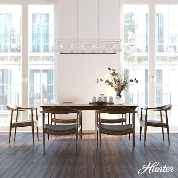 Hunter Langwood 6 Light Linear Chandelier in Distressed White