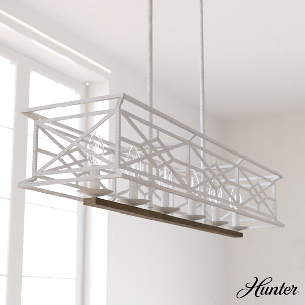Hunter Langwood 6 Light Linear Chandelier in Distressed White