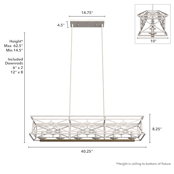 Hunter Langwood 6 Light Linear Chandelier in Distressed White