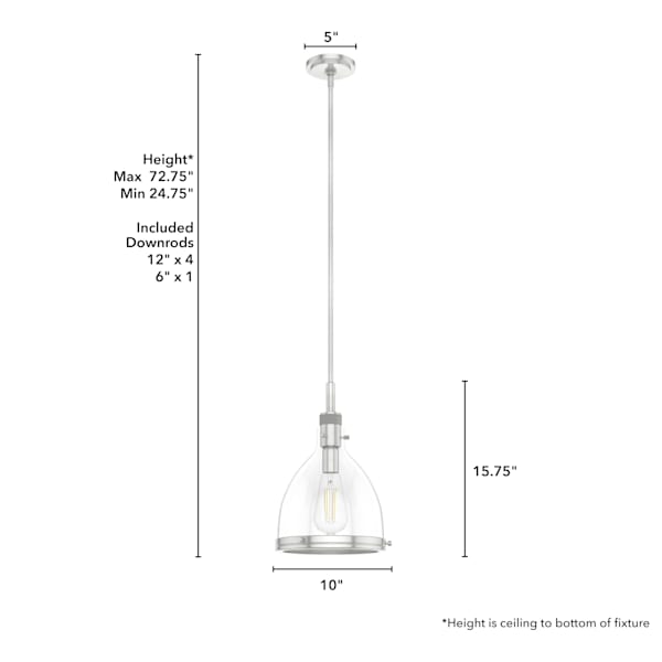 Hunter Van Nuys 1 light 10 Inch Pendant in Brushed Nickel