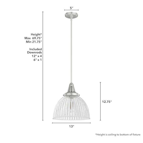Hunter Cypress Grove 1 Light 13 Inch Pendant in Brushed Nickel