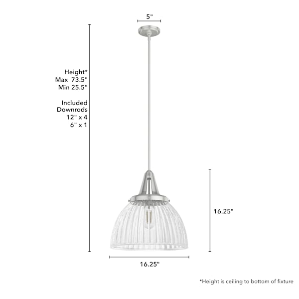 Hunter Cypress Grove 1 Light 16 Inch Pendant in Brushed Nickel
