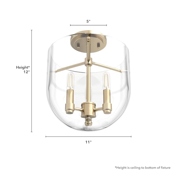 Hunter Sacha 3 Light Semi-Flush Mount in Alturas Gold