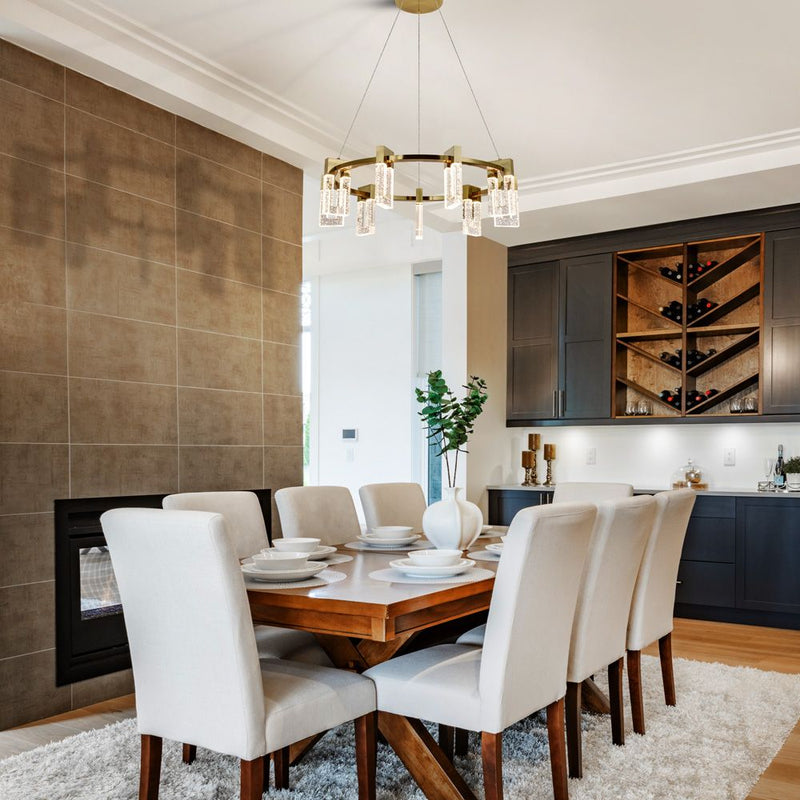 VONN Sorrento 27" VAC3139AB Integrated LED Circular Chandelier with 9 Shades in Antique Brass