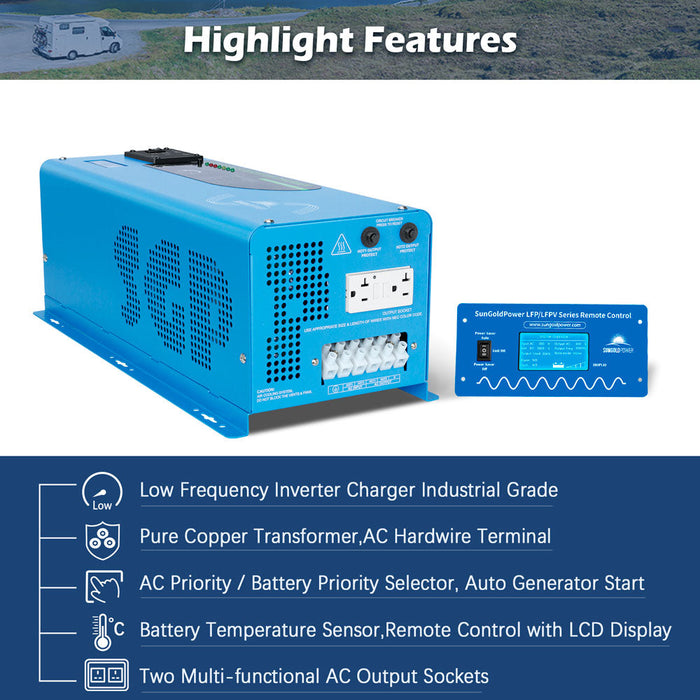 SunGoldPower 4000W DC 24V Split Phase Pure Sine Wave Inverter With Charger