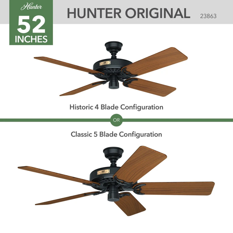 Hunter 52-Inch Original Teak Outdoor Ceiling Fan - Matte Black/Teak
