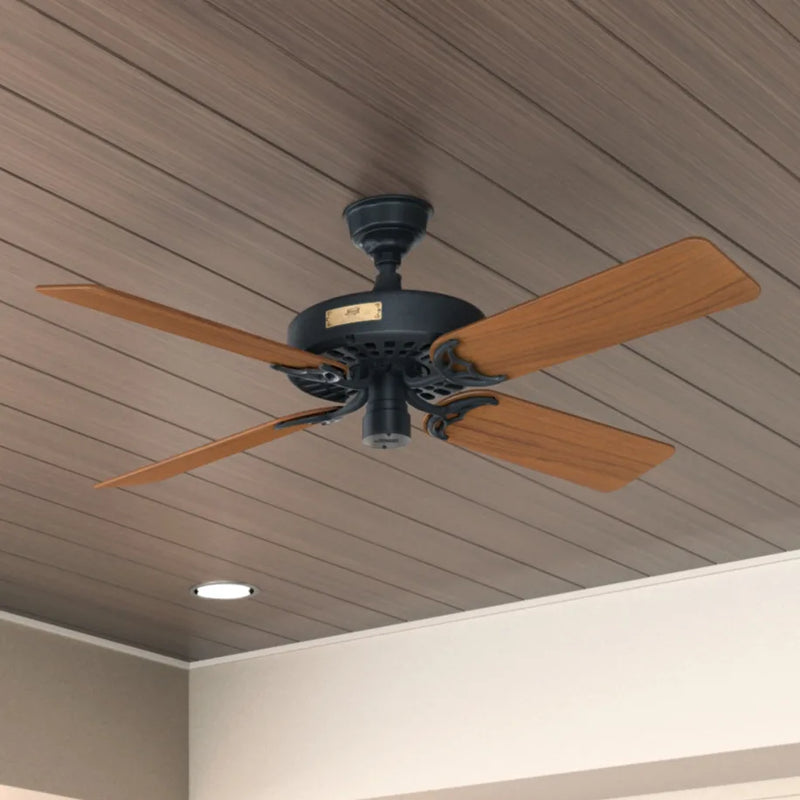 Hunter 52-Inch Original Teak Outdoor Ceiling Fan - Matte Black/Teak
