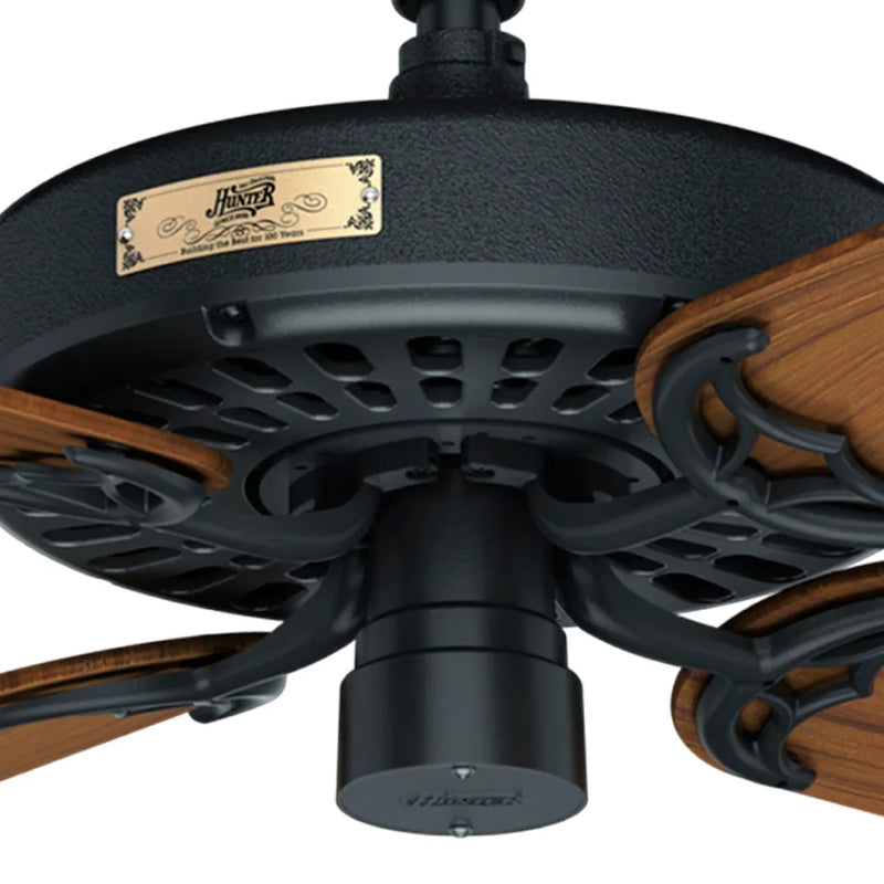 Hunter 52-Inch Original Teak Outdoor Ceiling Fan - Matte Black/Teak