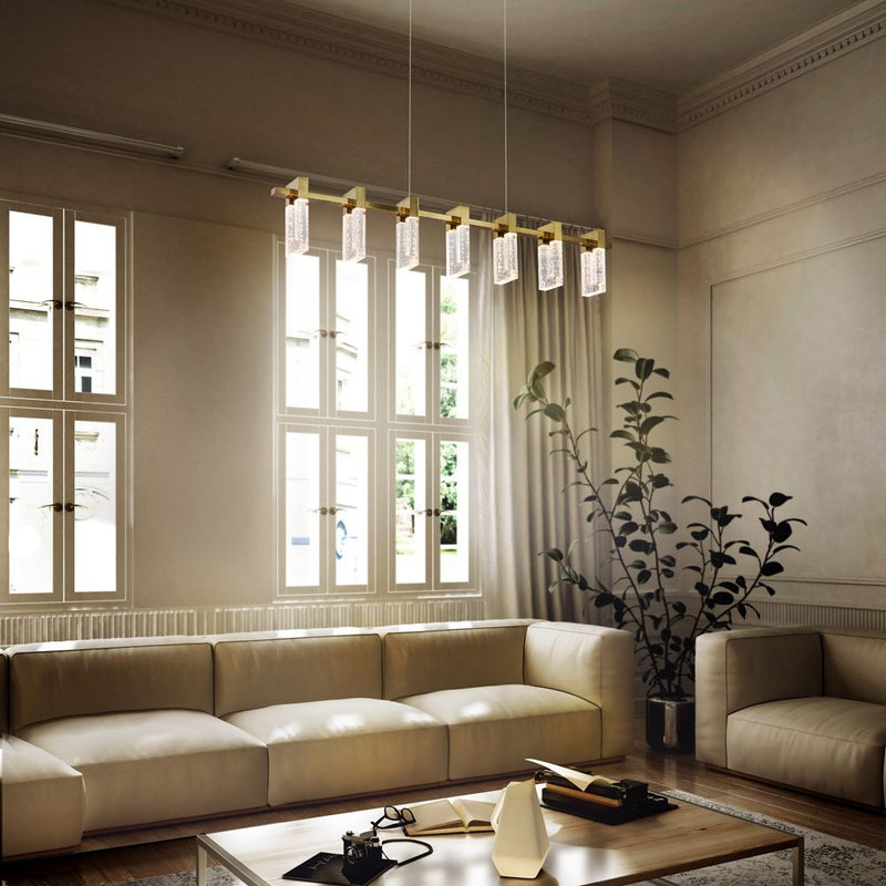 VONN Sorrento 40" VAC3137AB Integrated LED Linear Chandelier with 7 Shades in Antique Brass