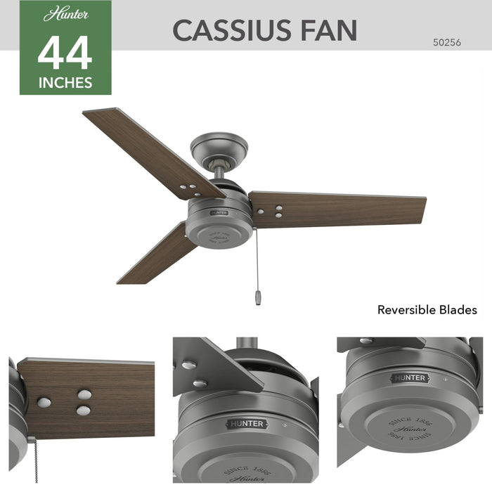 Hunter 44-Inch Cassius Matte Silver Outdoor Ceiling Fan