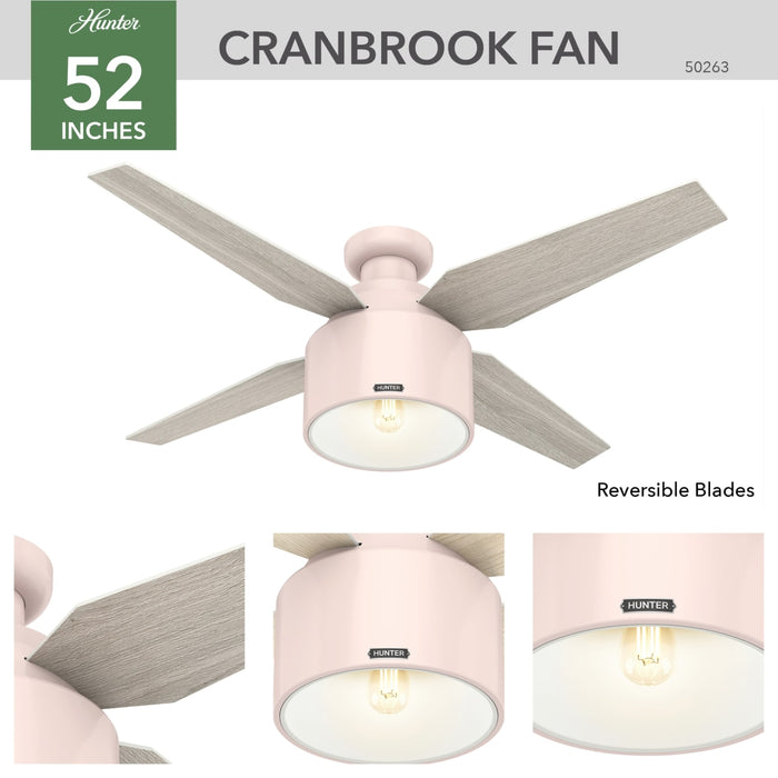 Hunter 52-Inch Cranbrook Low Profile Blush Pink Ceiling Fan