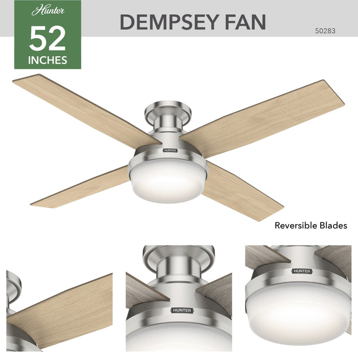 Hunter 52-Inch Dempsey Brushed Nickel Low Profile Ceiling Fan