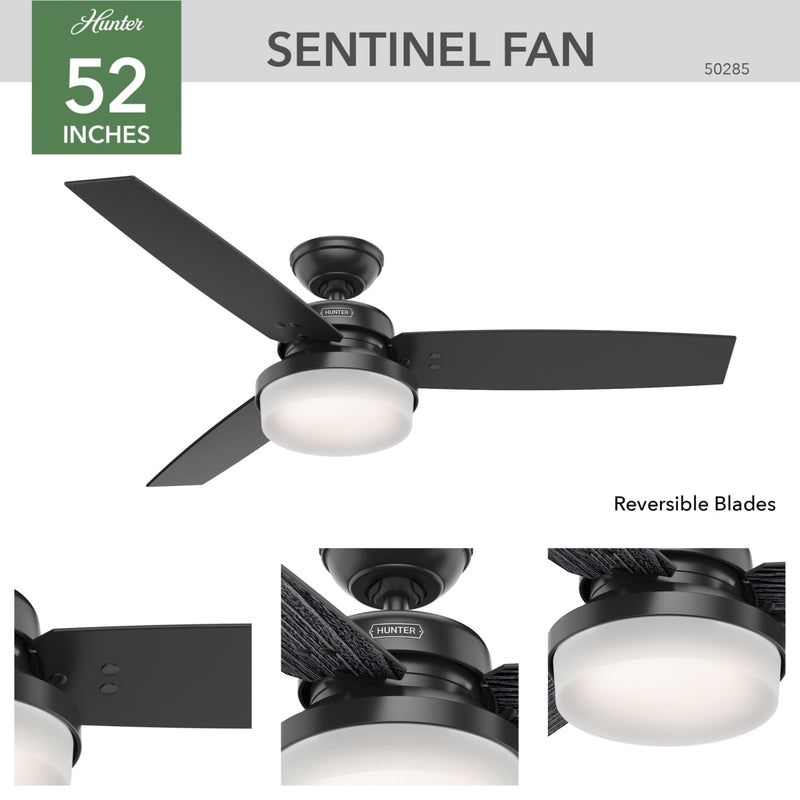 Hunter 52-Inch Sentinel Matte Black Ceiling Fan