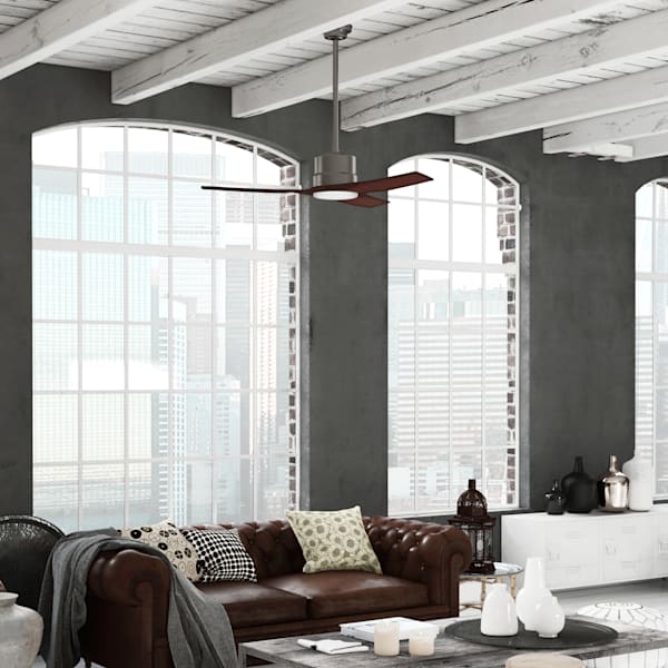 Casablanca Piston Outdoor 52 Inch Ceiling Fan with LED Lights - Brushed Slate/Coffee Beech
